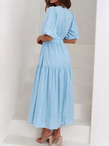 Persephone V-Neck Puff Sleeve Midi Dress — thumbnail 3