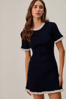 Vesta Contrast Ruffled Sweater Knit Mini Dress — thumbnail 3