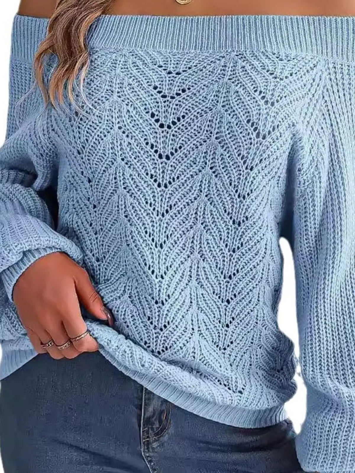 Gaia Openwork Off-Shoulder Sweater — view 11