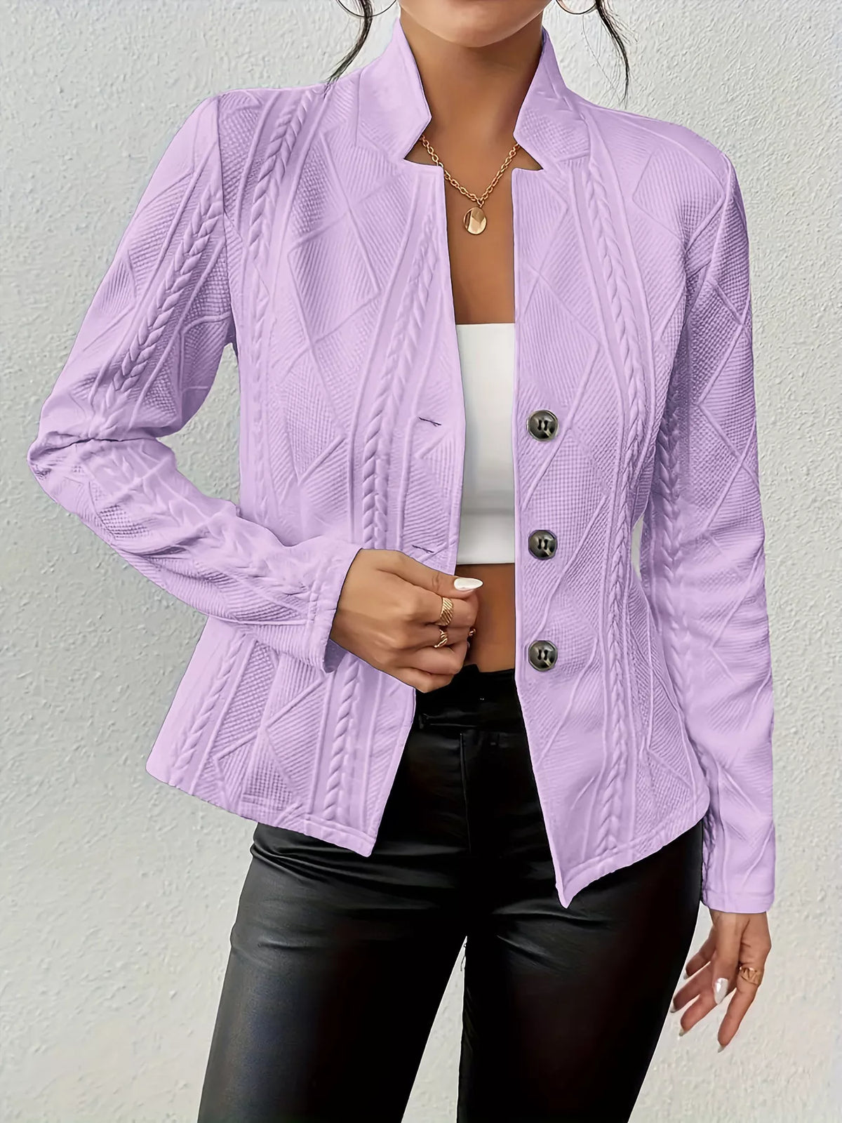 Athena Textured Knit Button-Front Blazer — view 16