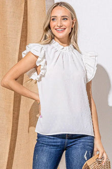 Hathor Polka Dot Textured Double Layered Ruffles Blouse — thumbnail 2
