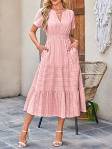 Sekhmet Tiered Notched Short Sleeve Dress — thumbnail 1