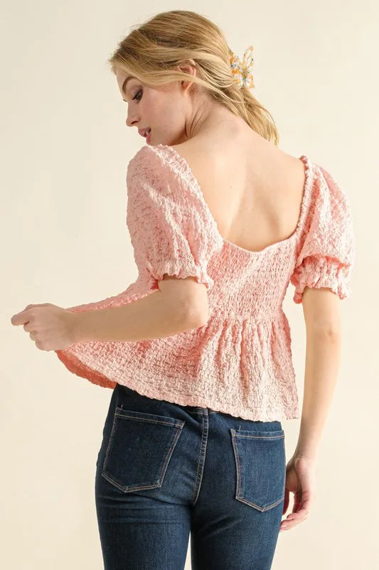 Ishtar Lovely Textured and Smocked Top styled in the studio