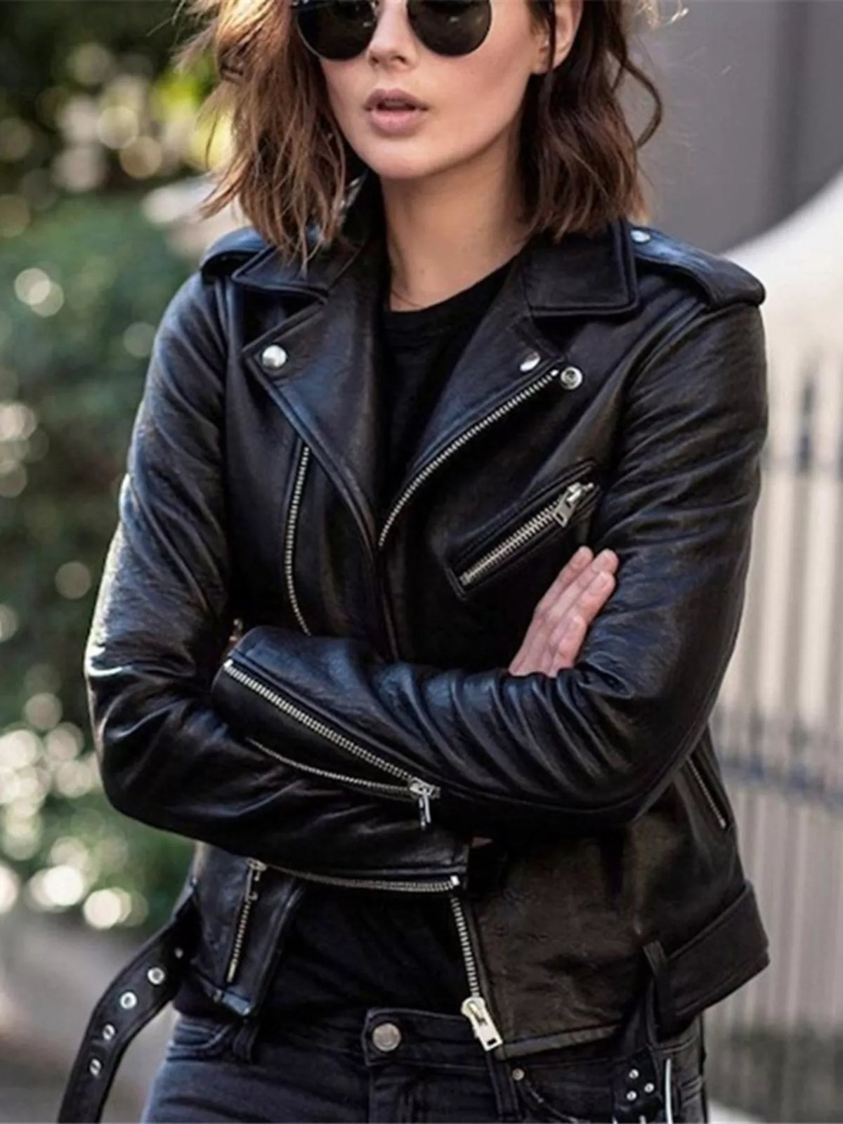 Sekhmet Zip Up Leather Motorcycle Biker Jacket — view 4