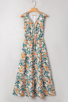 Persephone Floral Print Trimmed V Neck Tie Waist Sleeveless Dress — thumbnail 7