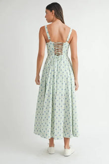 Olwen Floral Print Bustier Back Lace Up Midi Dress — thumbnail 2