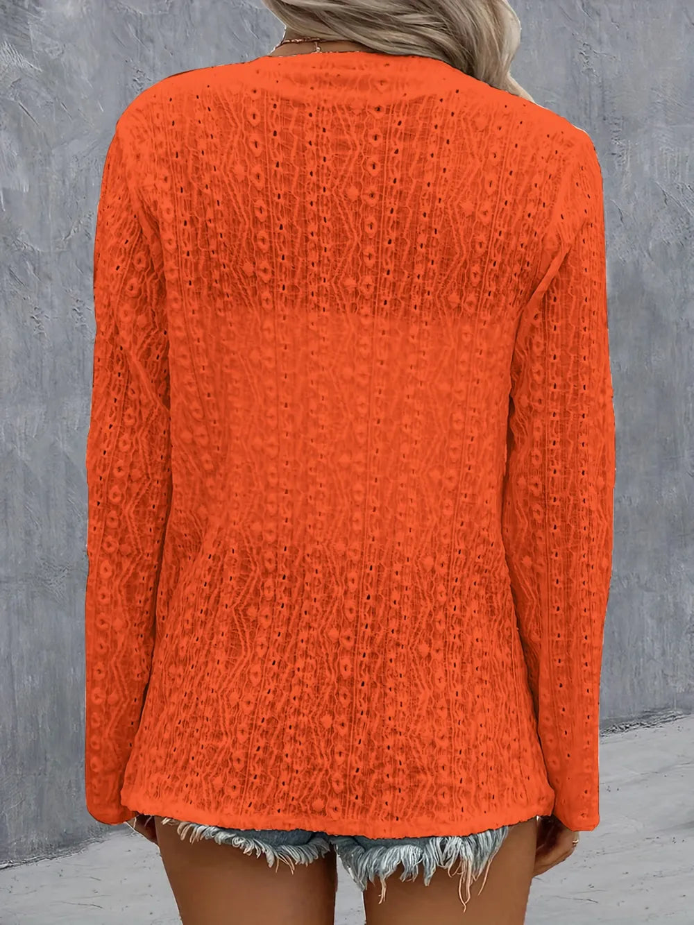Brigid Eyelet Roll-Tab Sleeve Cardigan — view 6