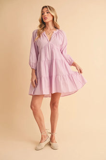 Inanna Aemi + Co Notched Balloon Sleeve Tiered Mini Dress — thumbnail 10