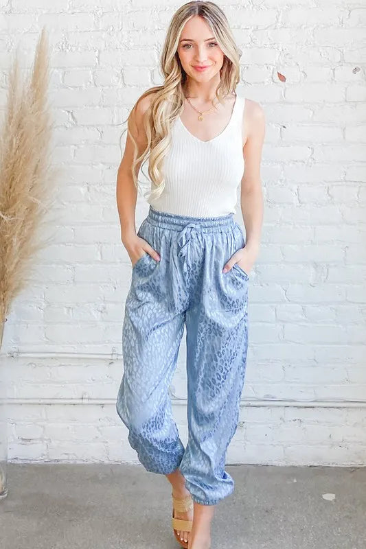 Lakshmi Satin Leopard Print Joggers — view 5
