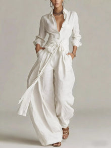 Hera Long-Sleeve Button-Down Waist-Tie Jumpsuit — thumbnail 10