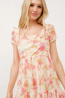 Olwen Square Neck Tiered Floral Fishnet Dress — thumbnail 2
