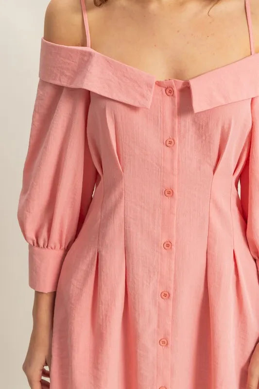 Pele Button Down Spaghetti Strap Mini Dress with Pockets — view 5