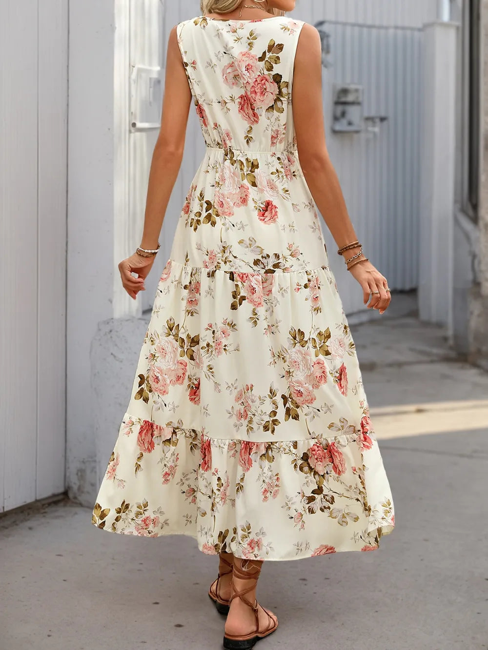Nike Printed Ruffled Hem V-Neck Sleeveless Dress — view 3