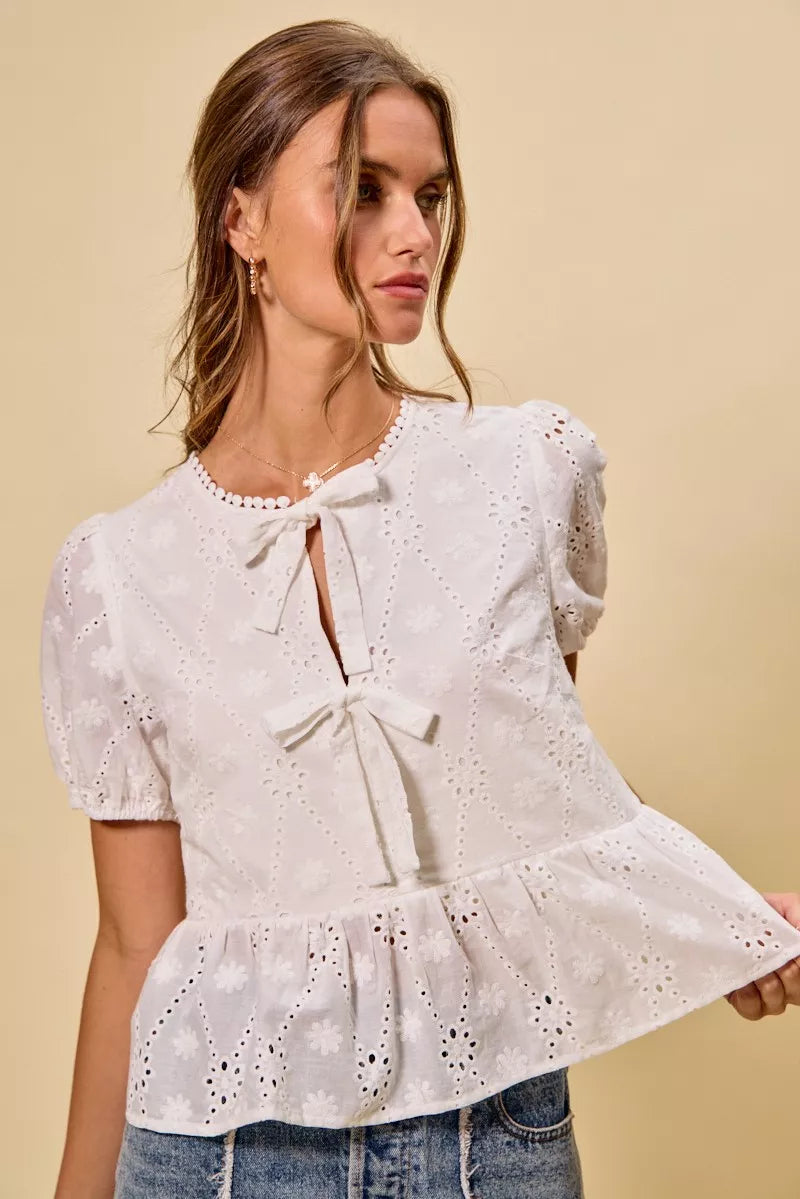 Brigid Eyelet Front Tie Blouse — view 15