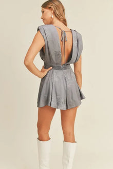 Maat Draped Romper with Pleated Shoulder Pad Detail — thumbnail 4