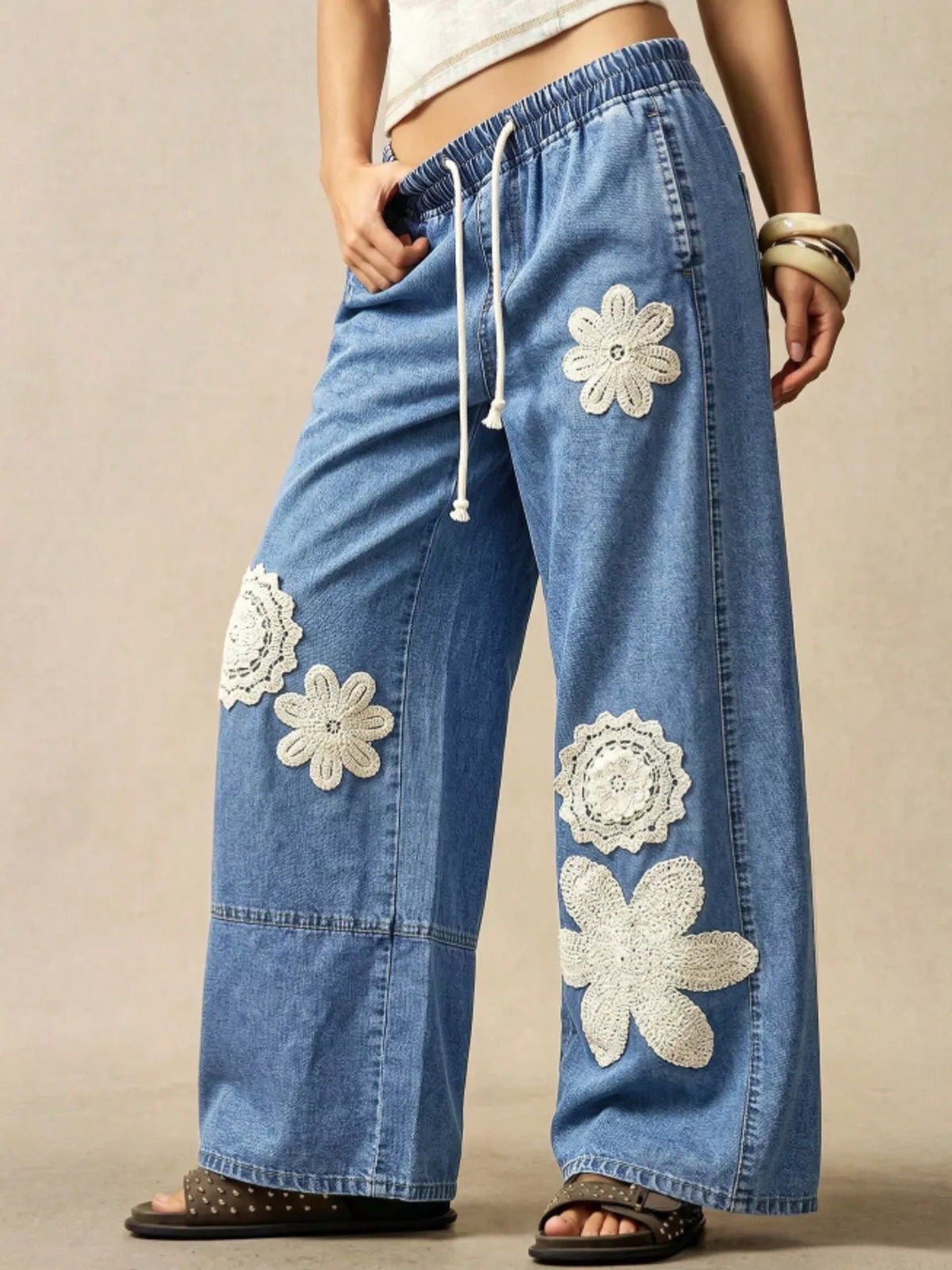 Artemis Wide-Leg Drawstring Jeans — view 6