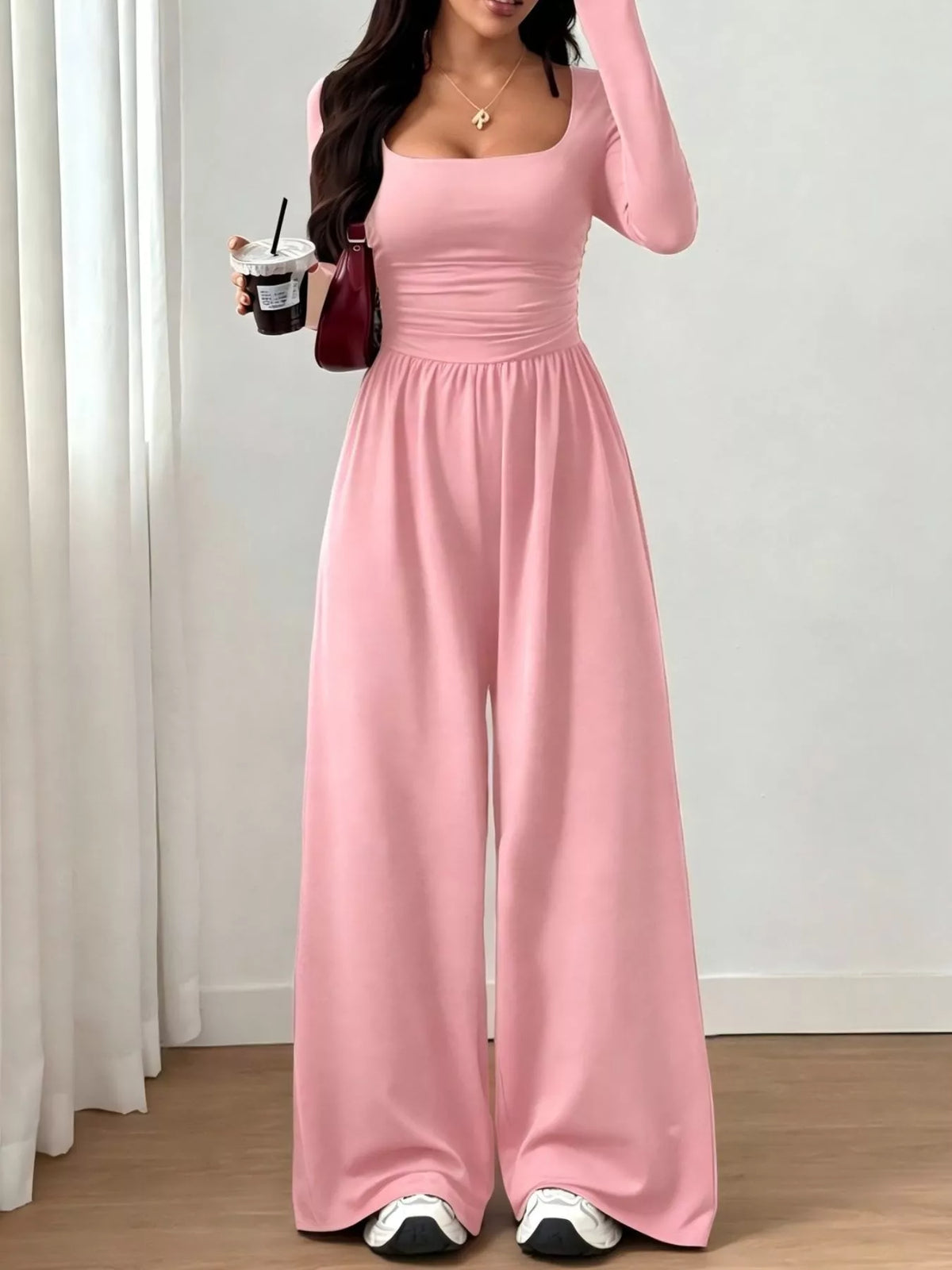 Bastet Ruched Square Neck Wide-Leg Jumpsuit — view 19