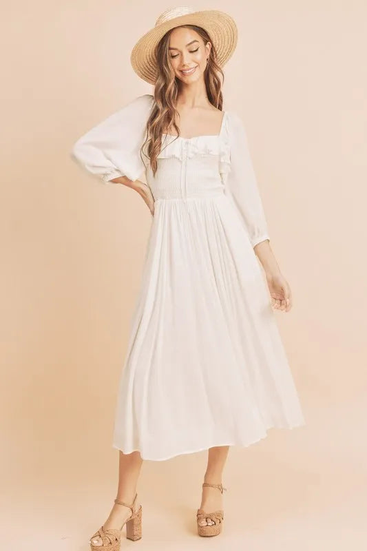 Brigid Aemi + Co Ruffled Smocked Square Neck Balloon Sleeve Dress — view 3