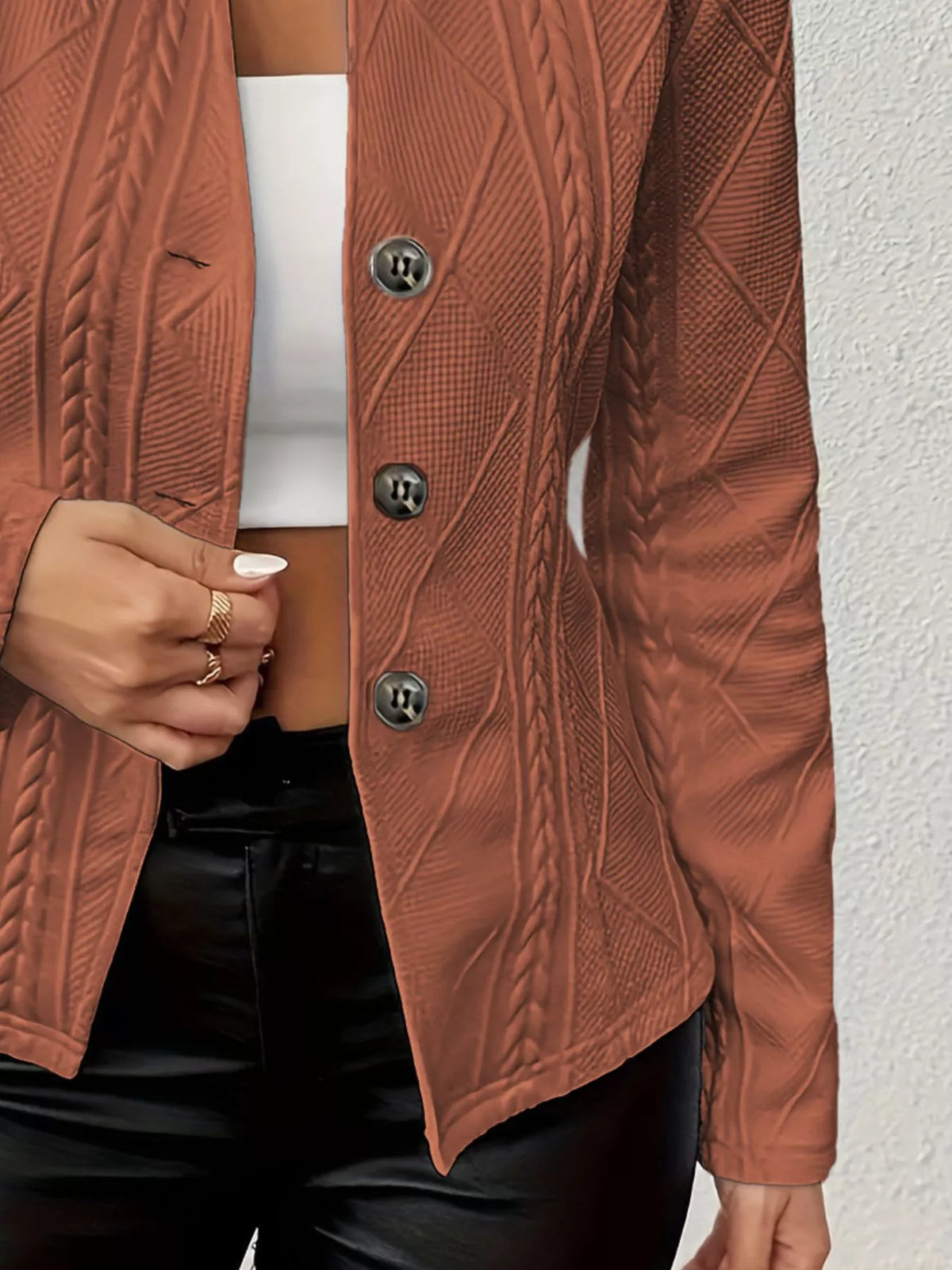 Athena Textured Knit Button-Front Blazer — view 12