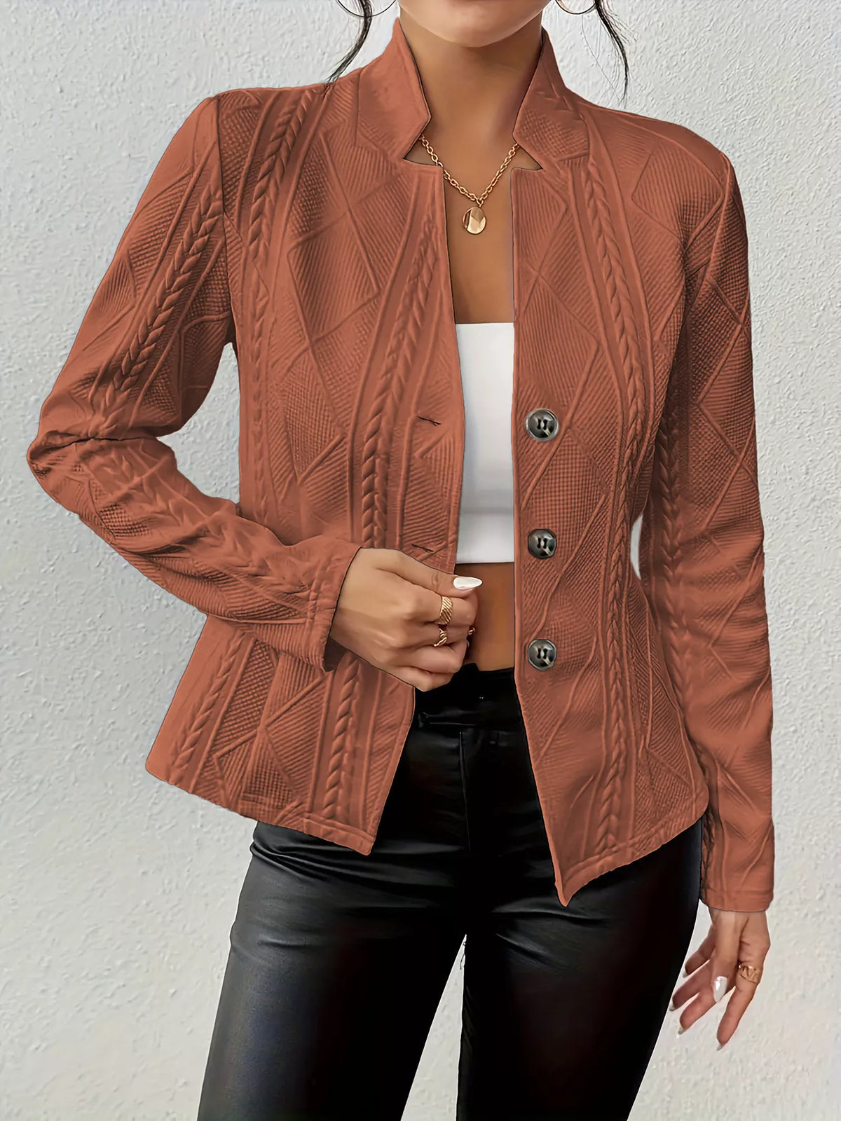 Athena Textured Knit Button-Front Blazer — view 10