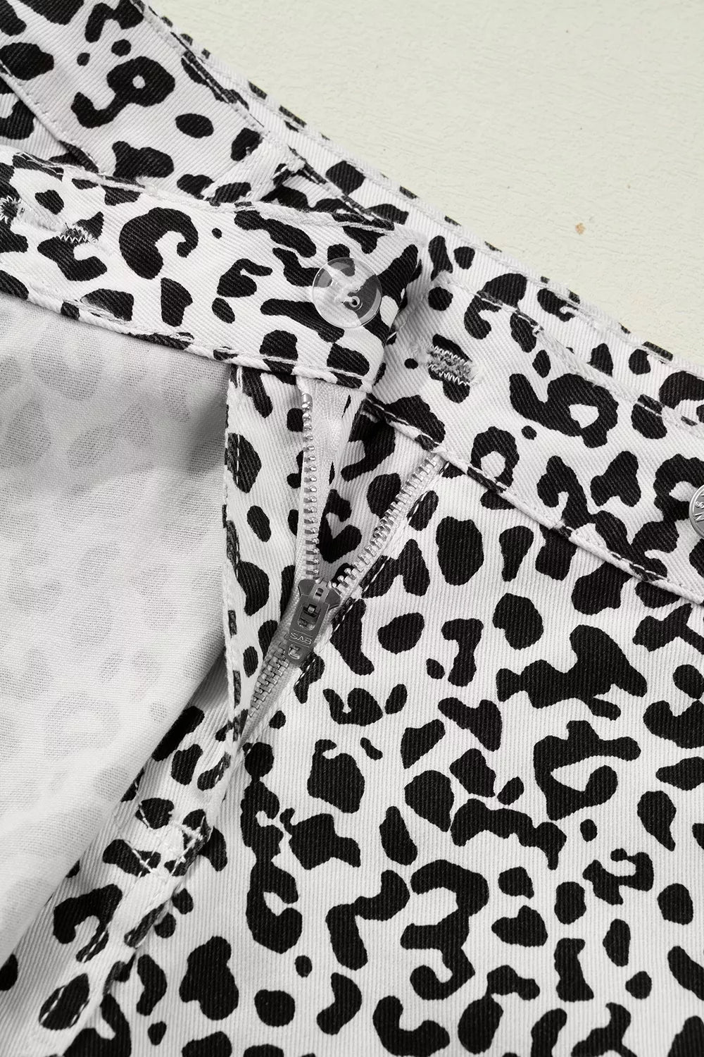 Freya Leopard Print Button Overlap Denim Shorts — view 5