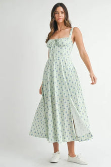 Olwen Floral Print Bustier Back Lace Up Midi Dress — thumbnail 13