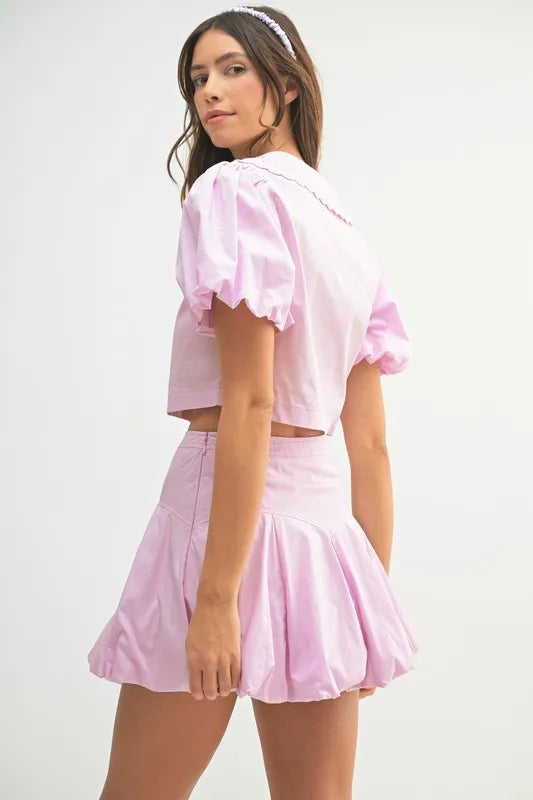 Aurora Puff Sleeve Button Down Top and Bubble Skirt Set styled in the studio