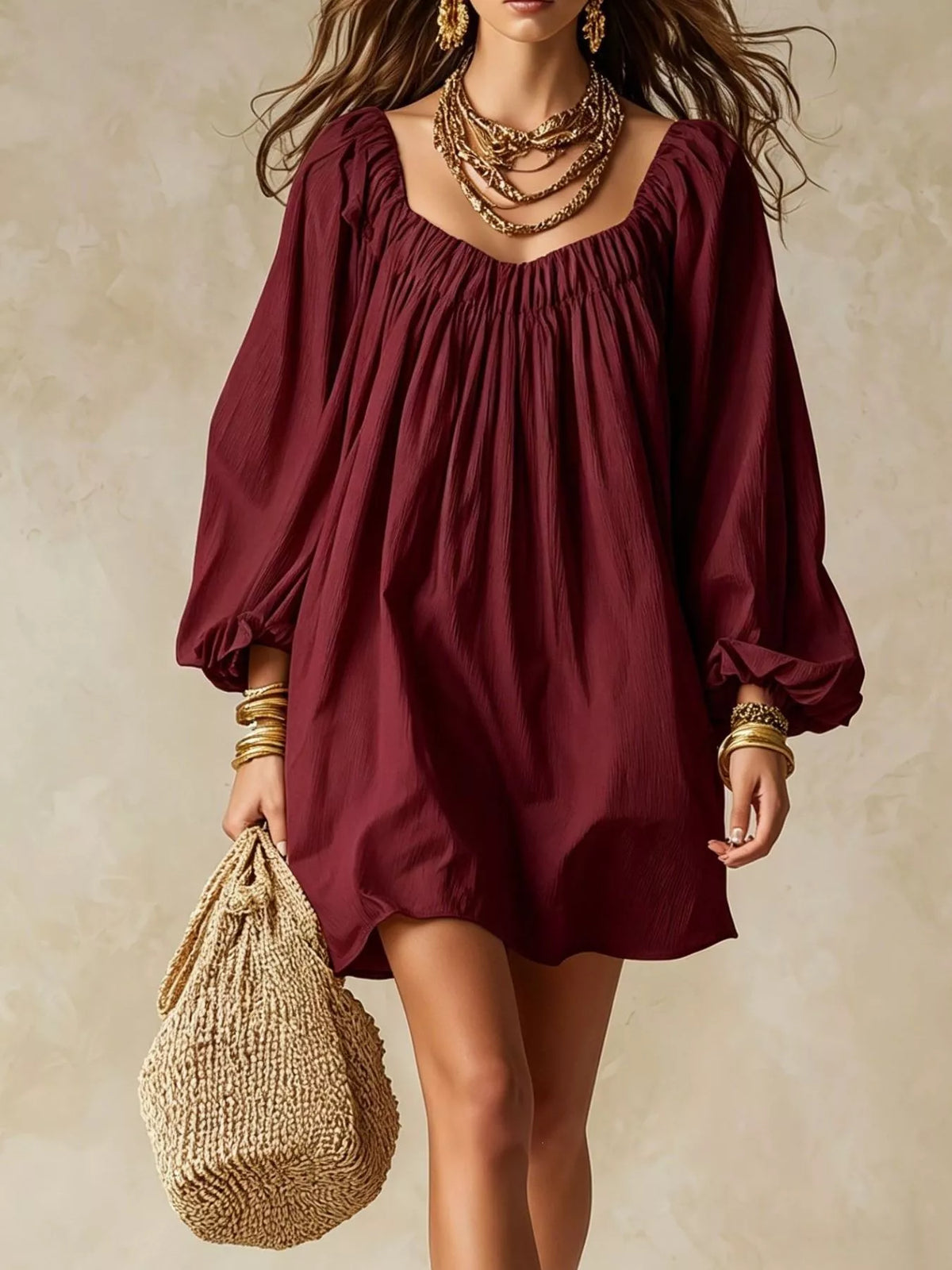 Oshun Flowy Balloon Sleeve Mini Dress — view 12