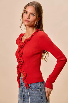 Pele Cascade Ruffle Ribbed Sweater Cardgian — thumbnail 18