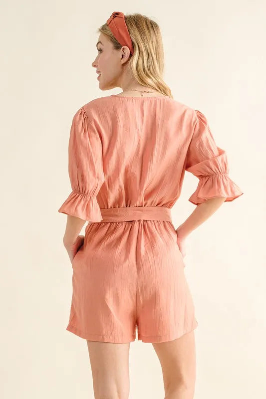 Fortuna Flounce Sleeves Romper with Belt — view 4