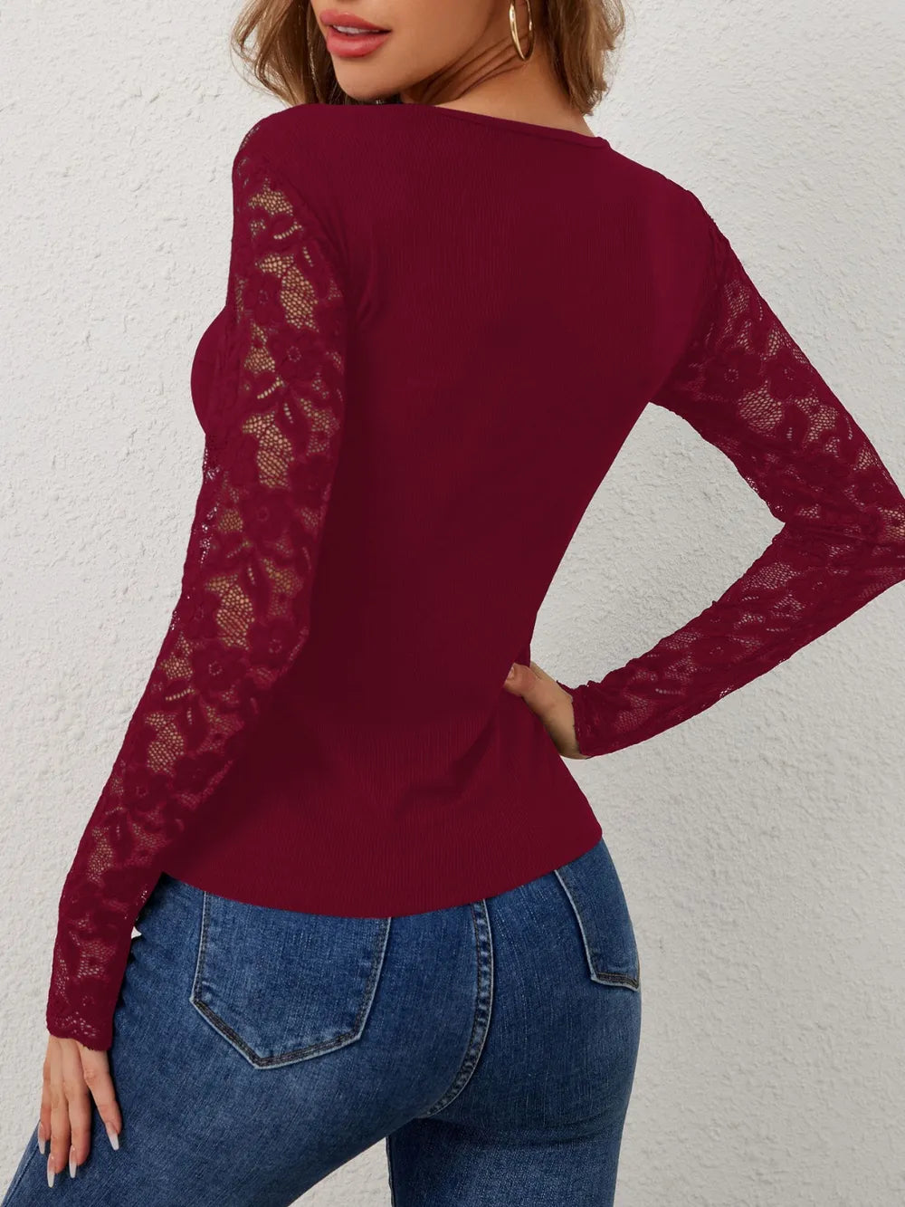 Morrigan Lace Wavy Hem V-Neck Long Sleeve Top — view 10