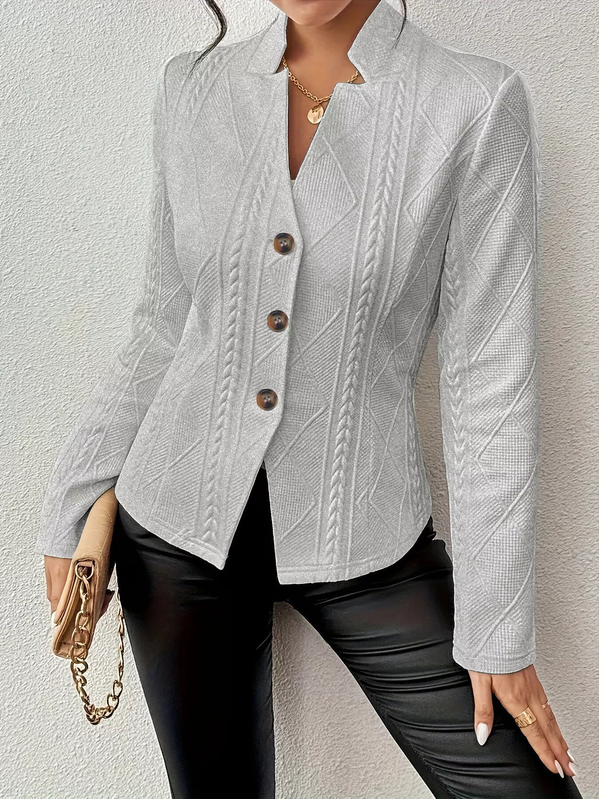 Athena Textured Knit Button-Front Blazer — view 14