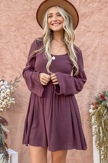 Aphrodite Back Lace Button Down Detail Bell Sleeve Dress — thumbnail 1