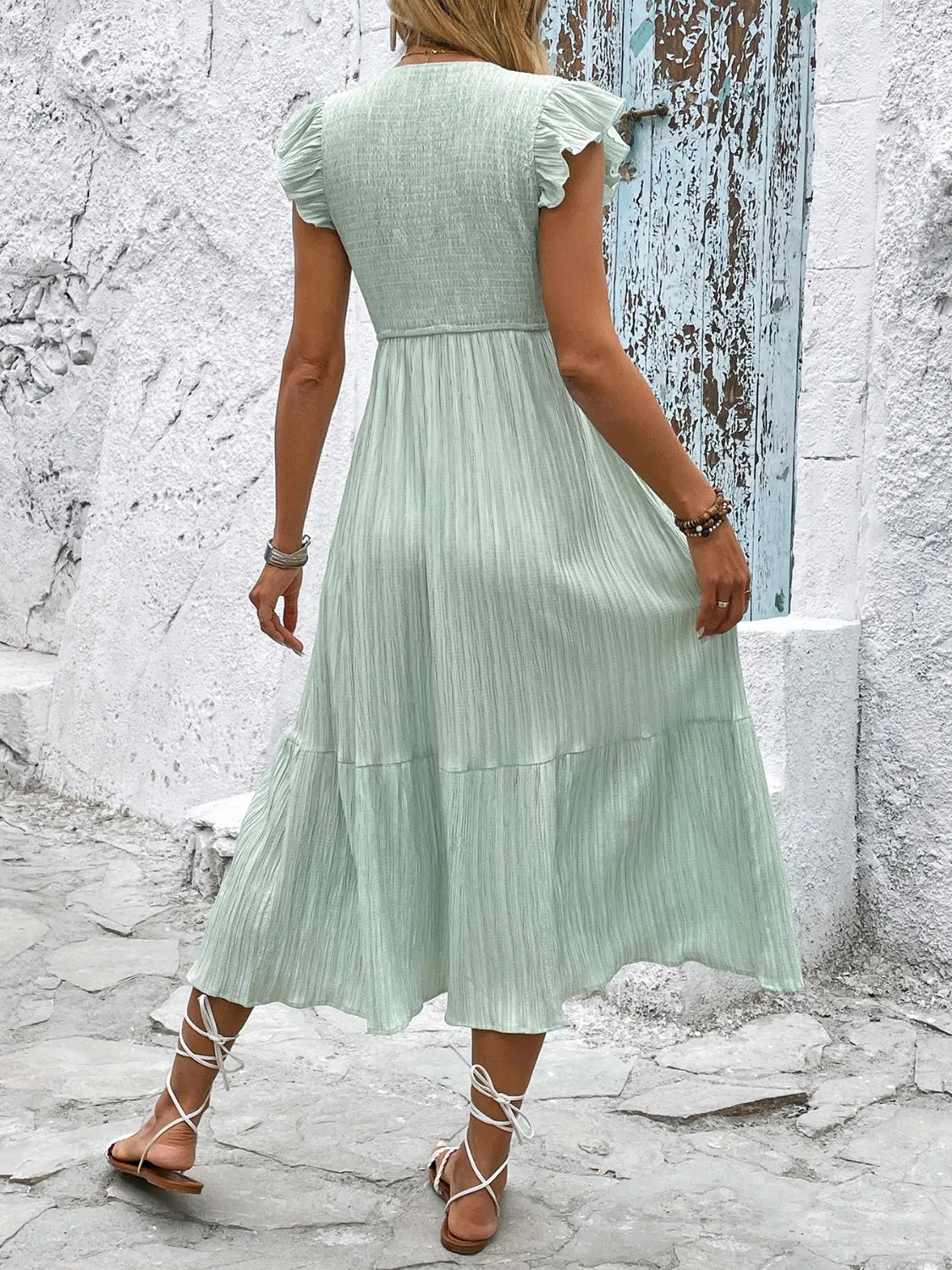 Gaia V-Neck Ruffled Cap Sleeve Dress — view 6