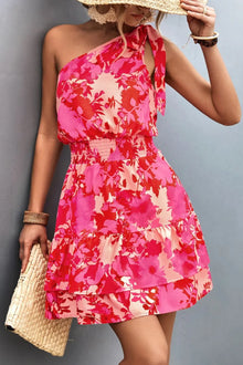 Venus Tied Smocked Printed Single Shoulder Dress — thumbnail 3