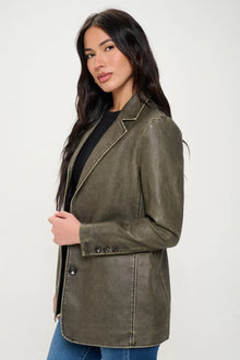 Athena Single-Breasted Vegan Leather Blazer — thumbnail 2