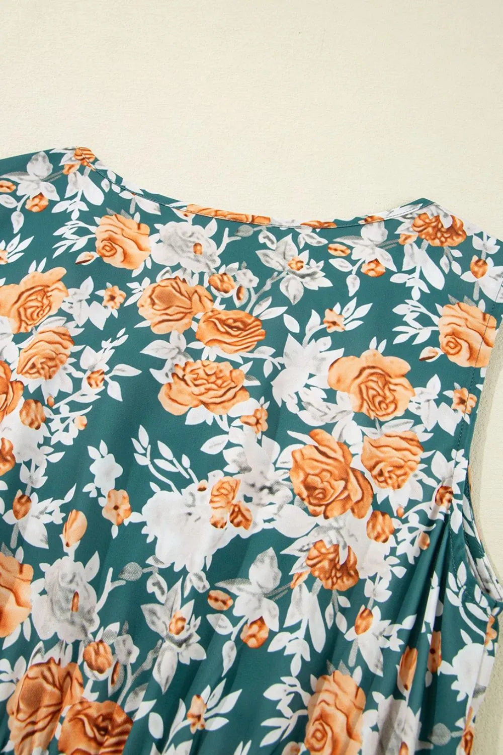 Persephone Floral Print Trimmed V Neck Tie Waist Sleeveless Dress — view 11