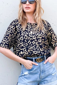 Fortuna Leopard Foil Printed Half Sleeve Summer Sweater — thumbnail 3