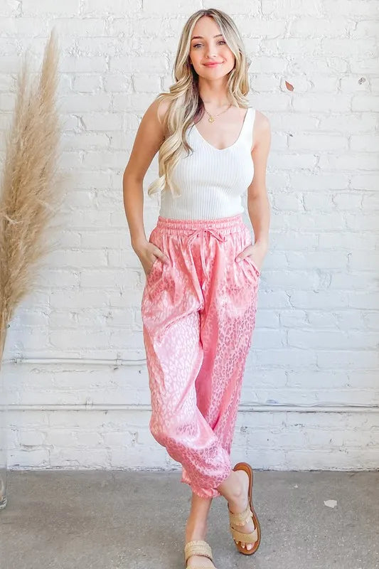 Lakshmi Satin Leopard Print Joggers — view 6