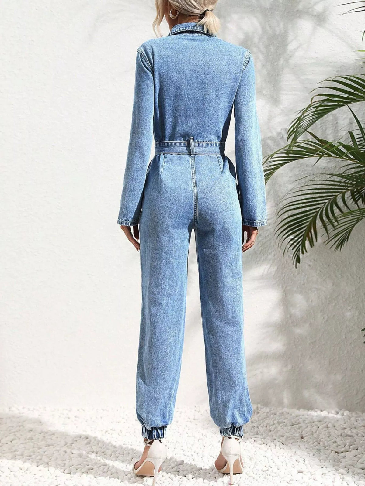 Hera Button Front Belt Denim Jumpsuit — view 6