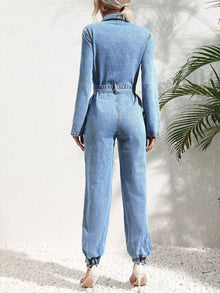 Hera Button Front Belt Denim Jumpsuit — thumbnail 6
