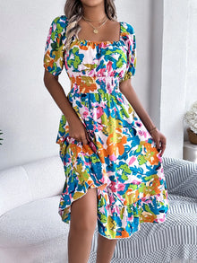 Venus Ruffled Hem Smocked Floral Short Sleeve Midi Dress — thumbnail 8