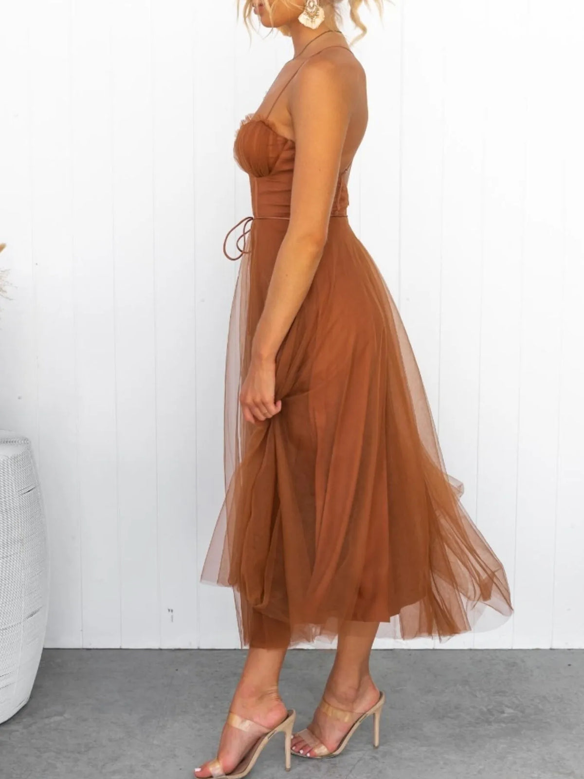 Hecate Sweetheart Neck Tulle Midi Dress — view 5