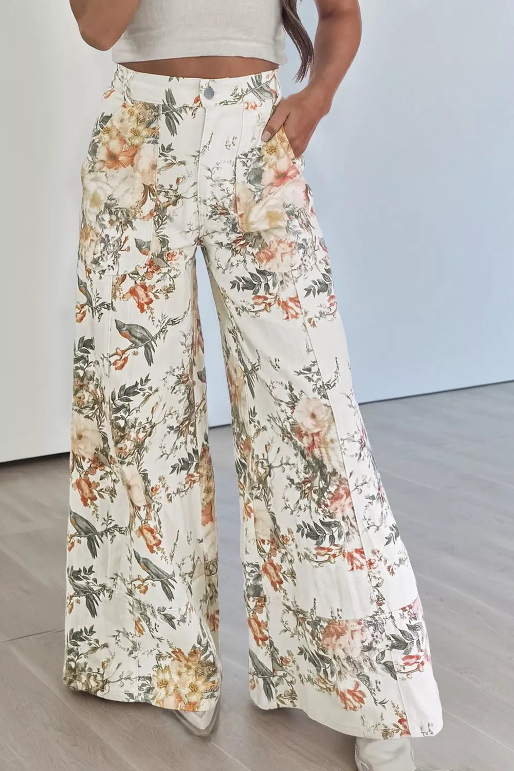 Demeter Vintage Style Floral Print High Waist Wide Leg Jeans — view 1