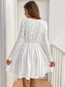 Selene Lace Detail V Neck Long Sleeve Mini Dress — thumbnail 3