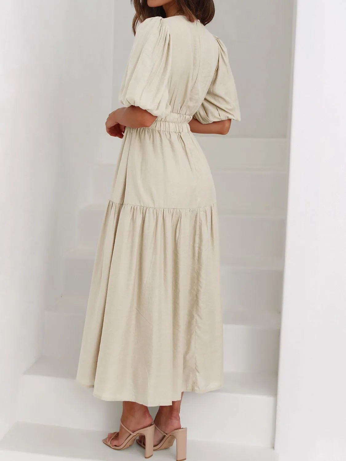 Persephone V-Neck Puff Sleeve Midi Dress — view 13