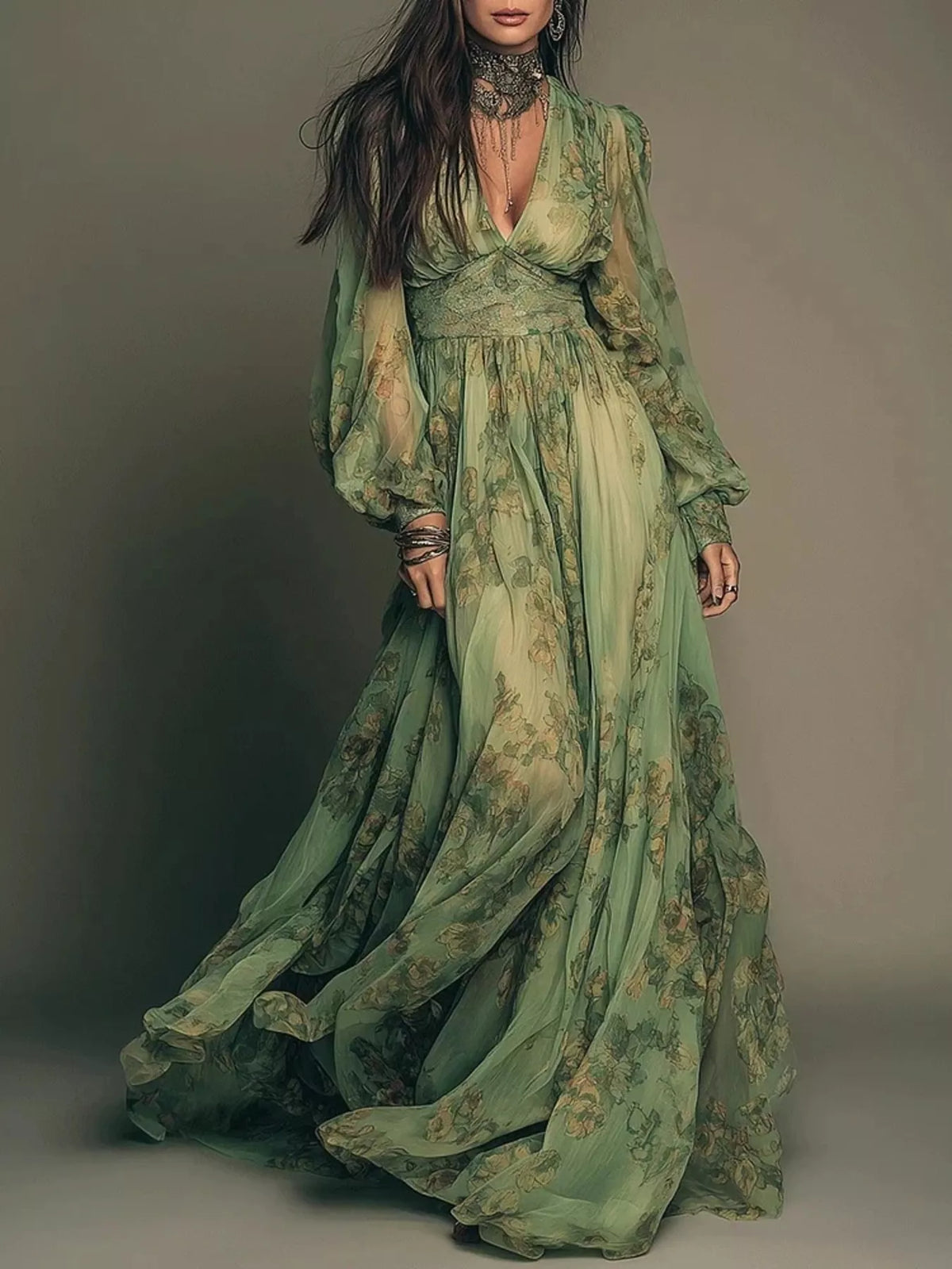 Olwen Floral Print V-Neck Maxi Dress — view 1