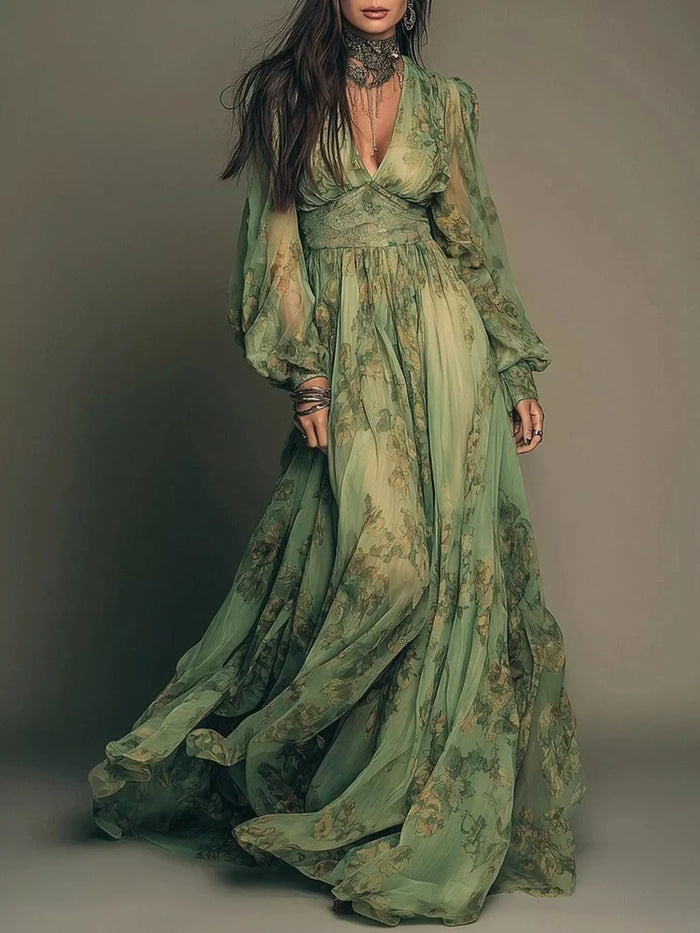 Olwen Floral Print V-Neck Maxi Dress