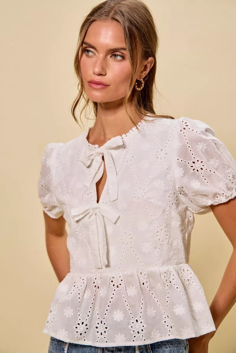 Brigid Eyelet Front Tie Blouse — view 2