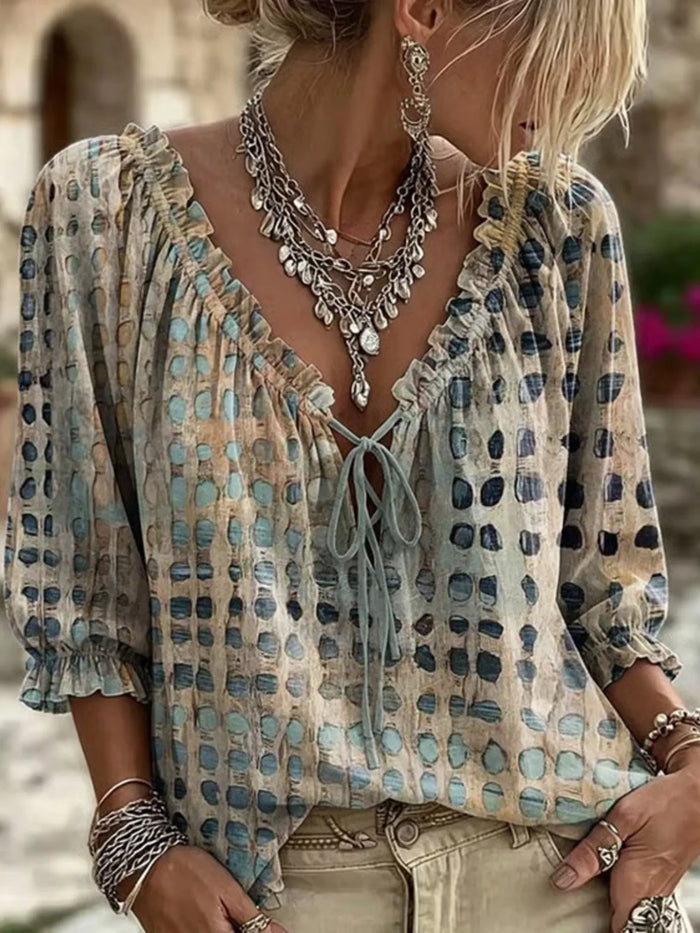 Selene Tie Neck 3/4 Sleeve Blouse